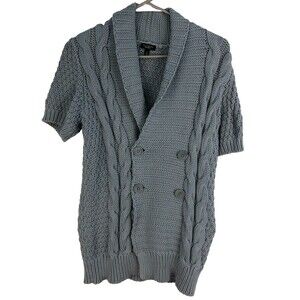 Talbots Short Sleeve Chunky Cable Knit Cardigan Blue Size S Preppy 100% Cotton